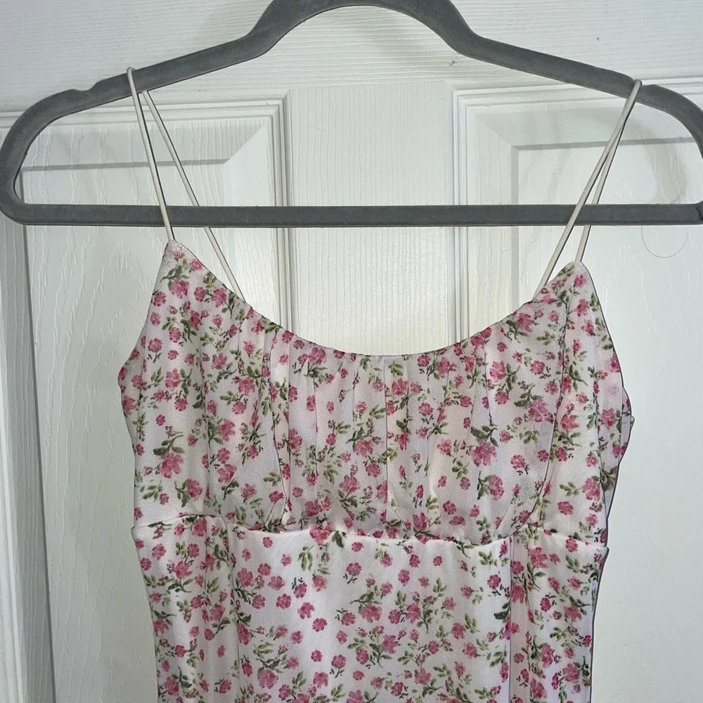 No Comment Y2K Floral Pink Floral Spaghetti Strap Dress Large